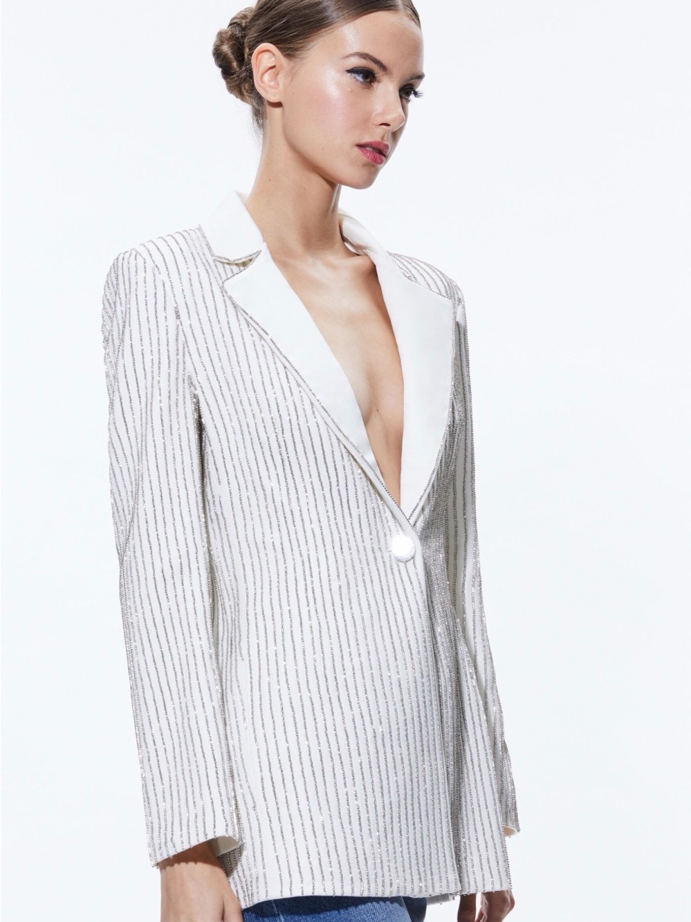 YONA PINSTRIPE EMBELLISHED BLAZER